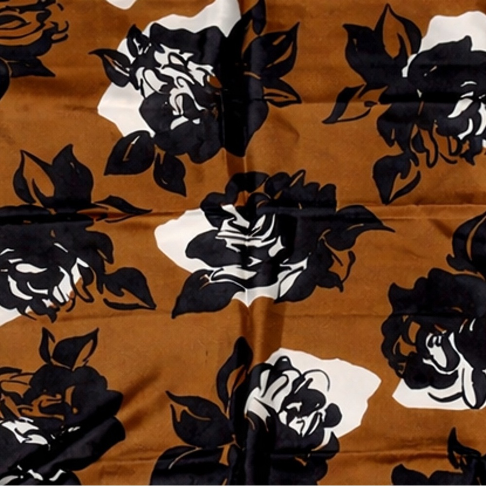 Yves Saint Laurent Vintage Silk Foulards Rose Print Scarf Brown Black 32.5” - Picture 6 of 9